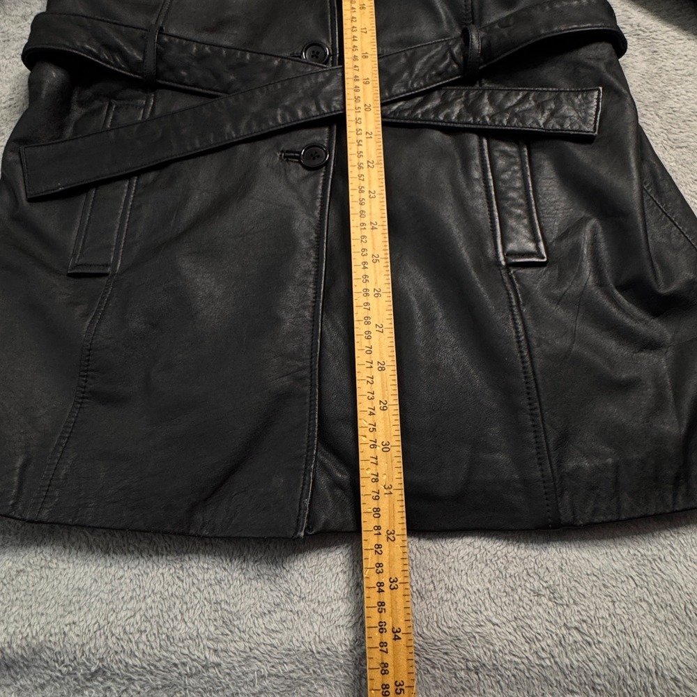 Henig Furs Genuine Leather Belted Trench Coat Womens Size Medium Black - Picture 9 of 14